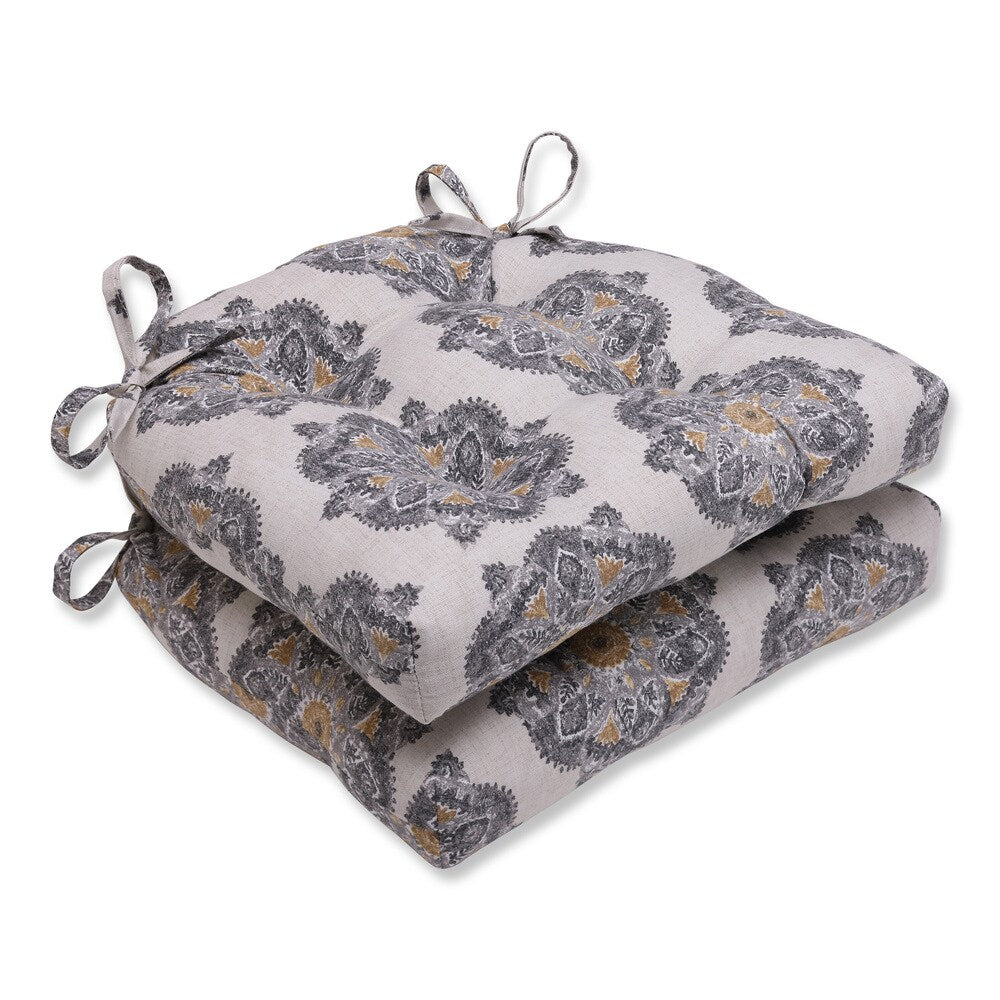 Pillow Perfect Suri Medallion Greystone Reversible Chair Pad (Set of 2)