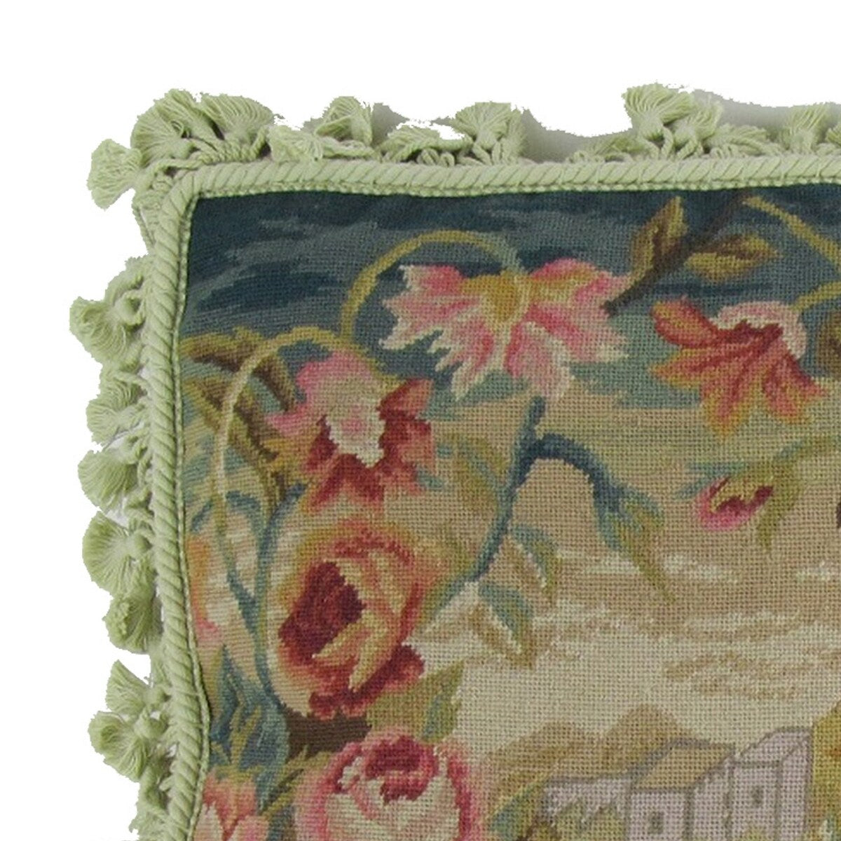Pillow with Floral Pattern Fabric and Stitched Embroidered Edges,Multicolor - Multicolor