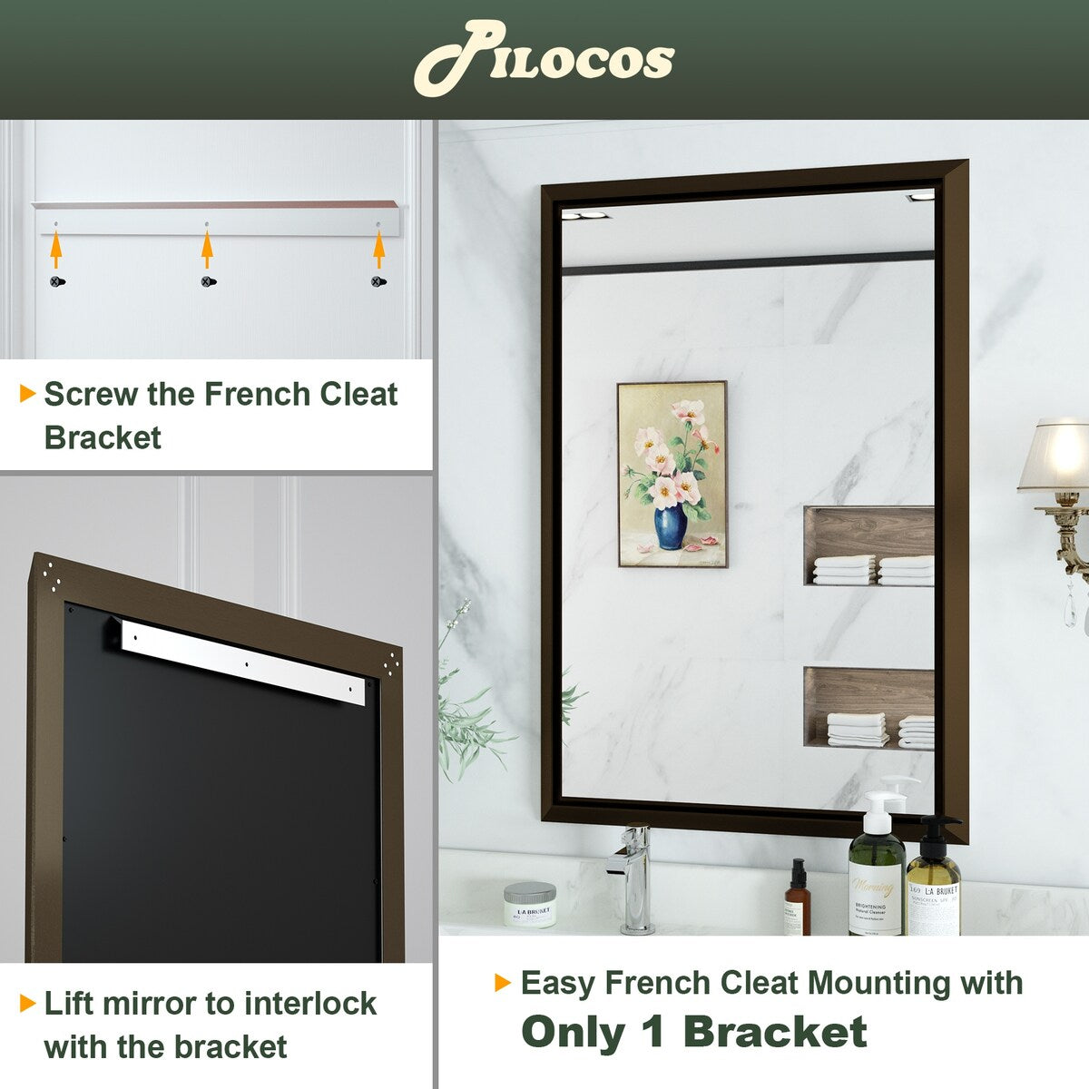 Bathroom Mirrors Wall Mounted Rectangle Vanity Cosmetic Makeup Mirror