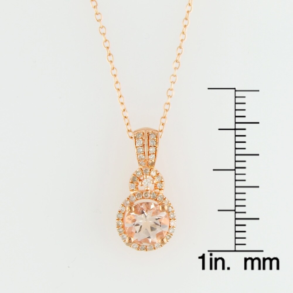 18K Rose Gold o/Silver 1.16ctw Morganite & Diamond Pendant 0.75'L w/ 18' Chain