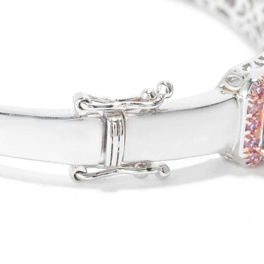 Sterling Silver Two-tone 14.3ctw Aquamarine Blue Topaz & Pink Sapphire Bracelet