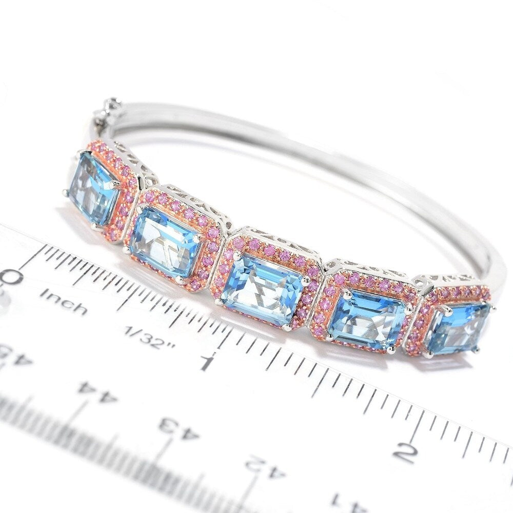 Sterling Silver Two-tone 14.3ctw Aquamarine Blue Topaz & Pink Sapphire Bracelet