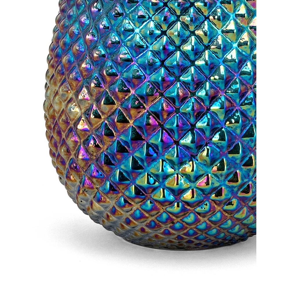 Pineapple Shaped Glass and Iron Hurricane with Spiked Details, Multicolor, Large