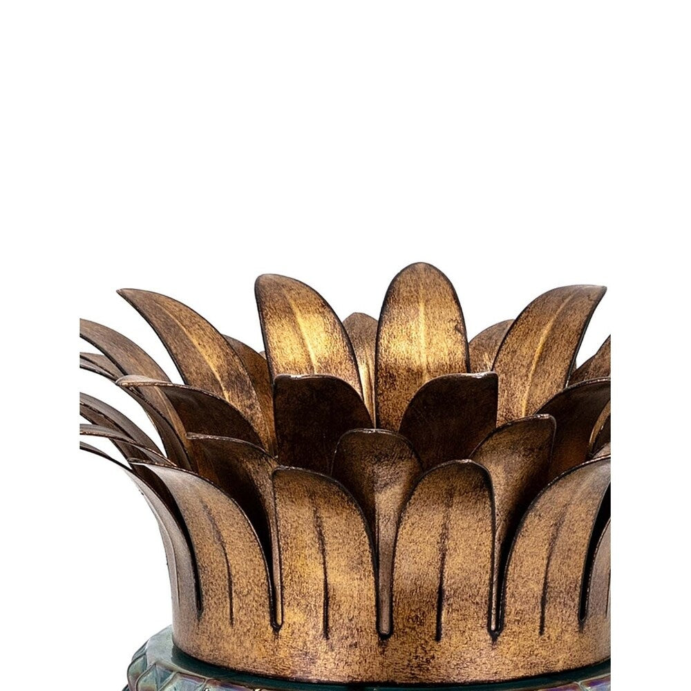 Pineapple Shaped Glass and Iron Hurricane with Spiked Details, Multicolor, Large