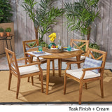 Pines Outdoor 5 Piece Acacia Wood Dining Set with Cushions by Christopher Knight Home