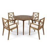 Pines Outdoor 5 Piece Acacia Wood Dining Set with Cushions by Christopher Knight Home