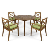 Pines Outdoor 5 Piece Acacia Wood Dining Set with Cushions by Christopher Knight Home