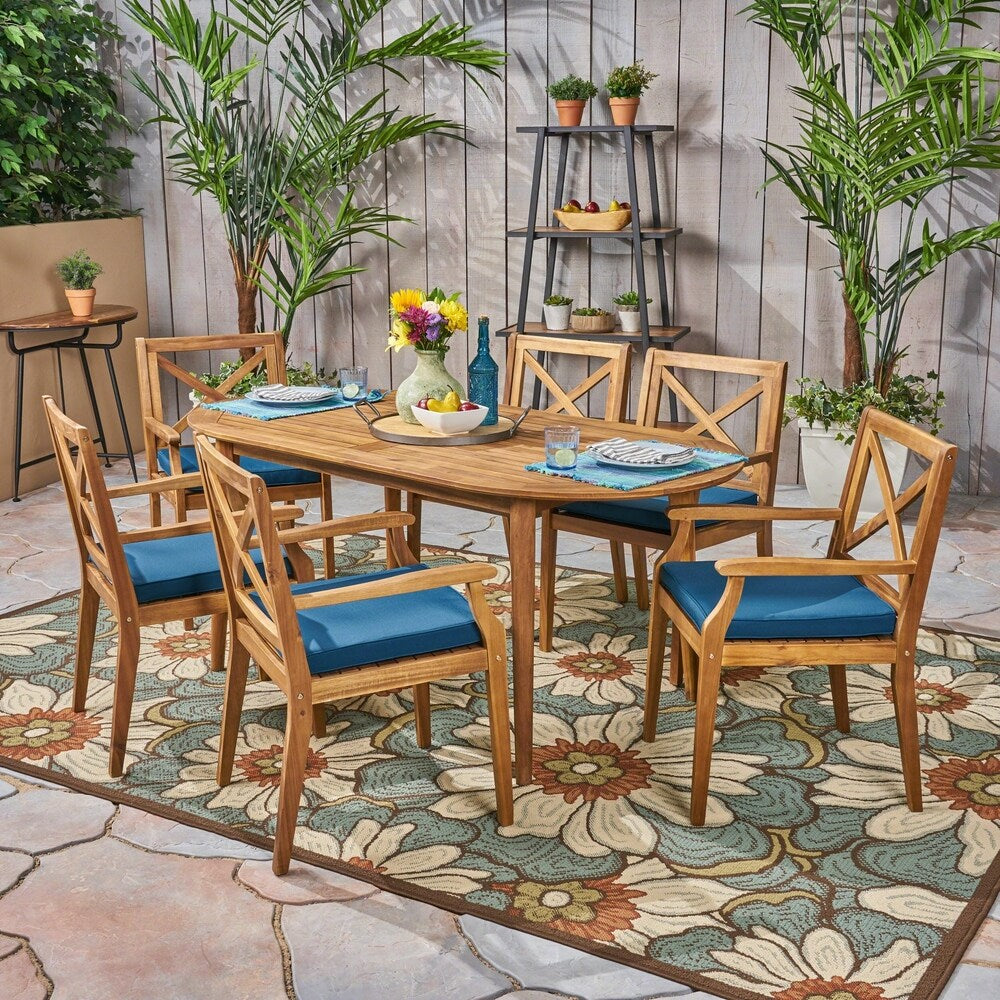 Pines Outdoor 7 Piece Acacia Wood Dining Set by Christopher Knight Home