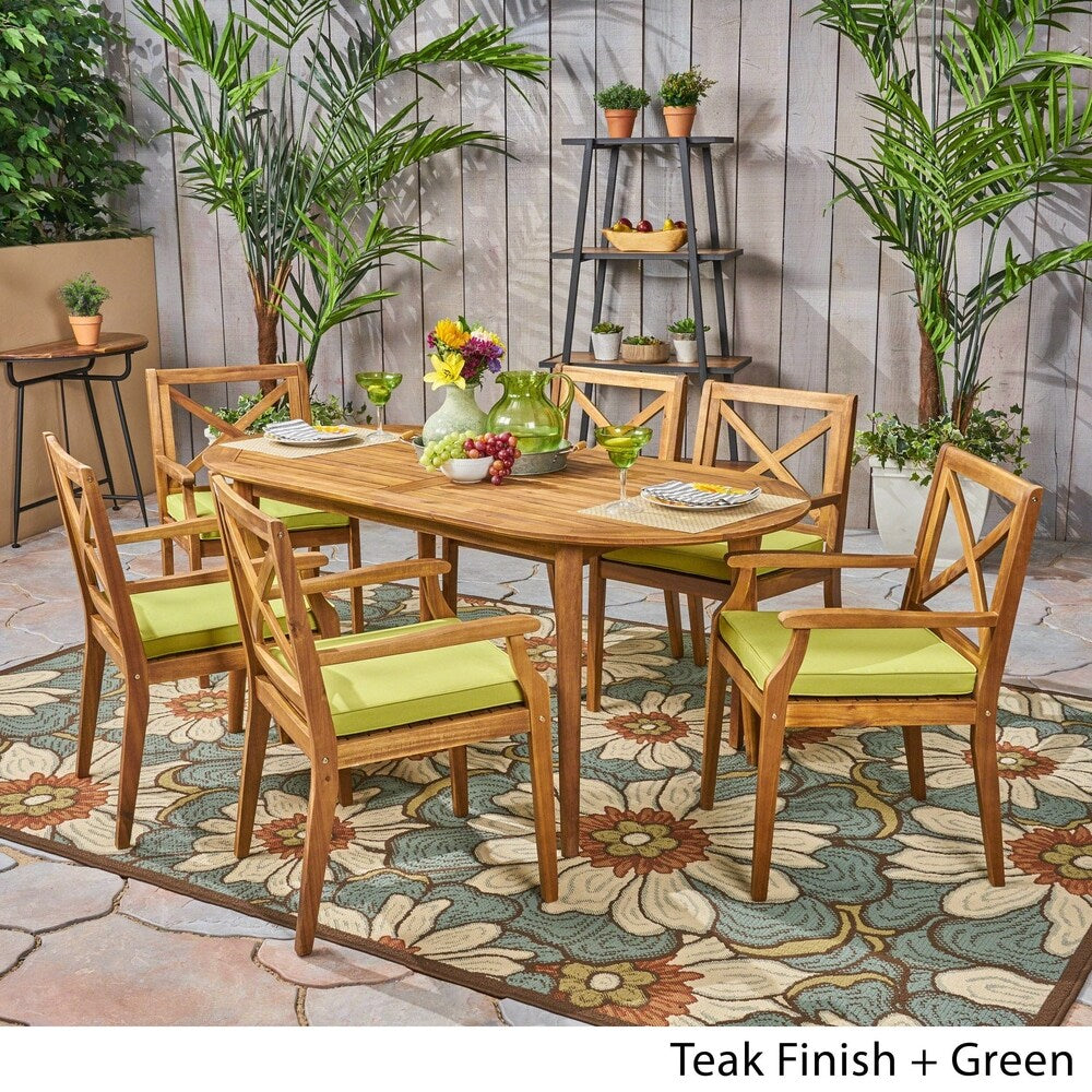 Pines Outdoor 7 Piece Acacia Wood Dining Set by Christopher Knight Home