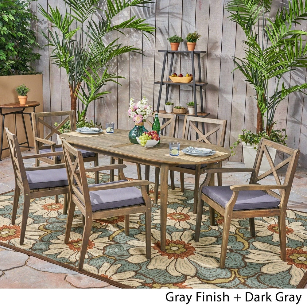 Pines Outdoor 7 Piece Acacia Wood Dining Set by Christopher Knight Home