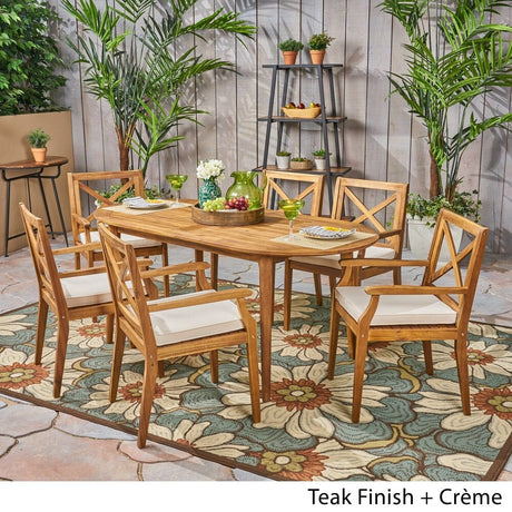 Pines Outdoor 7 Piece Acacia Wood Dining Set by Christopher Knight Home