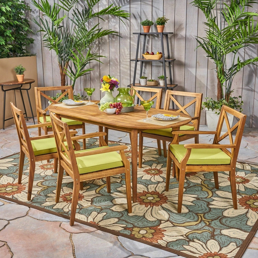 Pines Outdoor 7 Piece Acacia Wood Dining Set by Christopher Knight Home