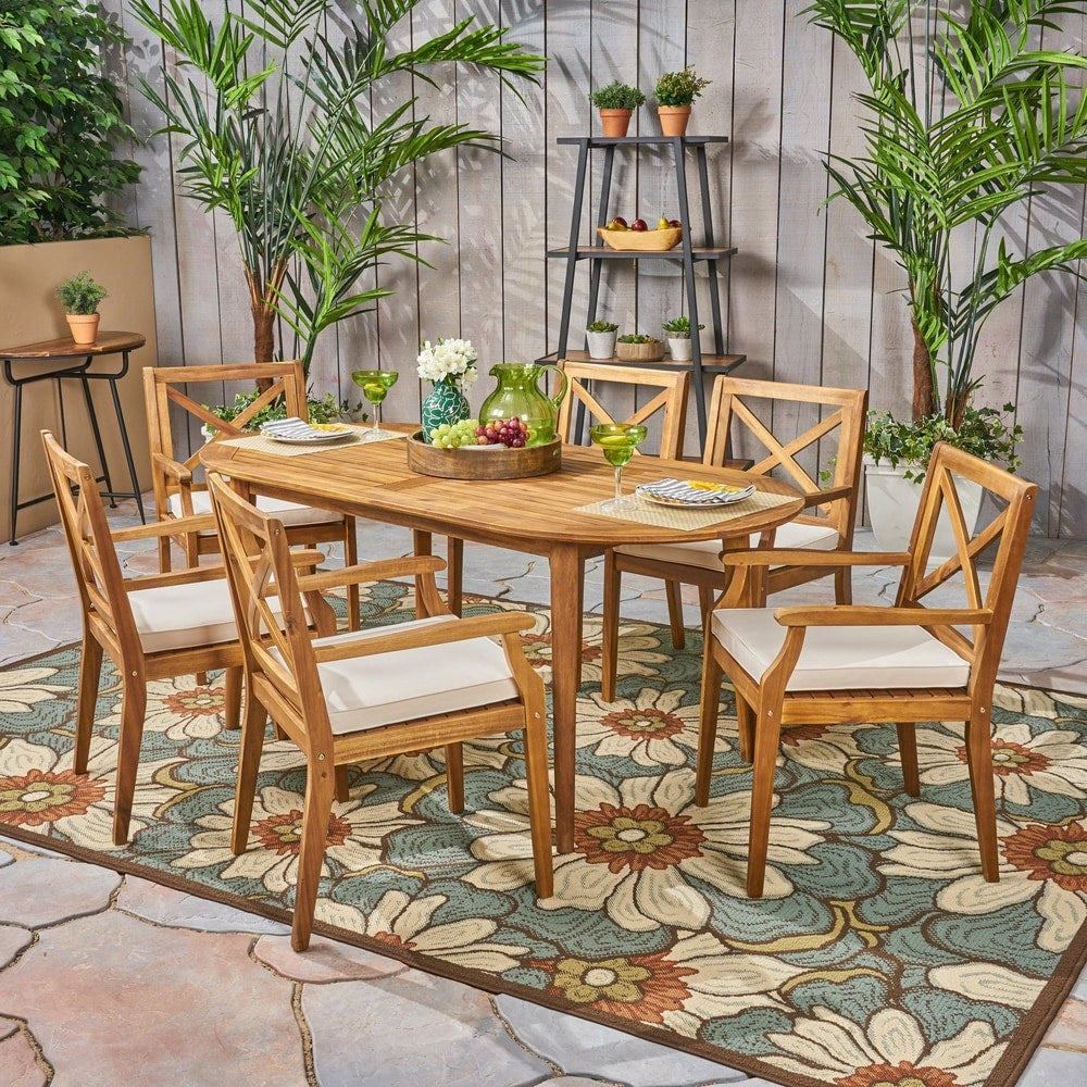 Pines Outdoor 7 Piece Acacia Wood Dining Set by Christopher Knight Home