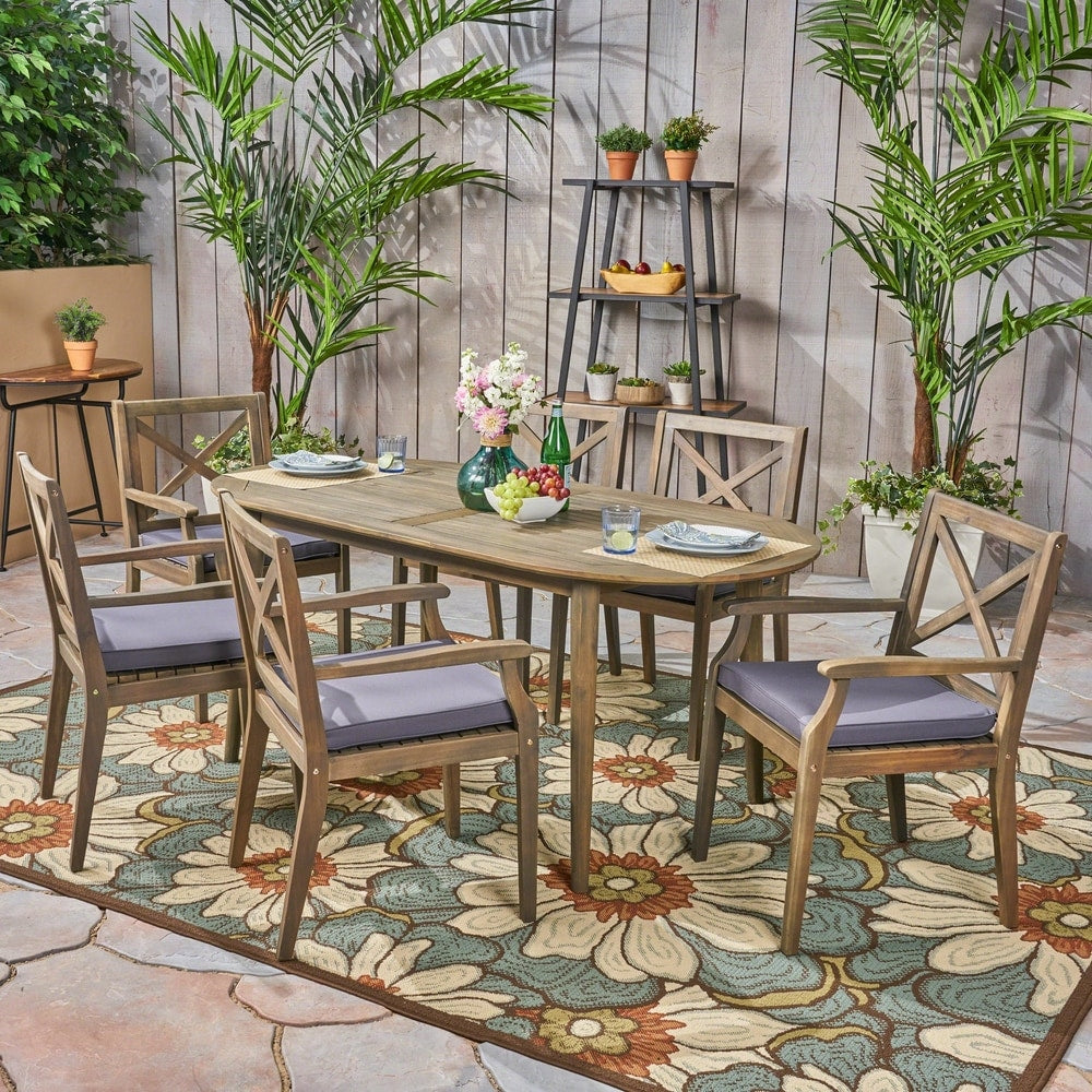 Pines Outdoor 7 Piece Acacia Wood Dining Set by Christopher Knight Home