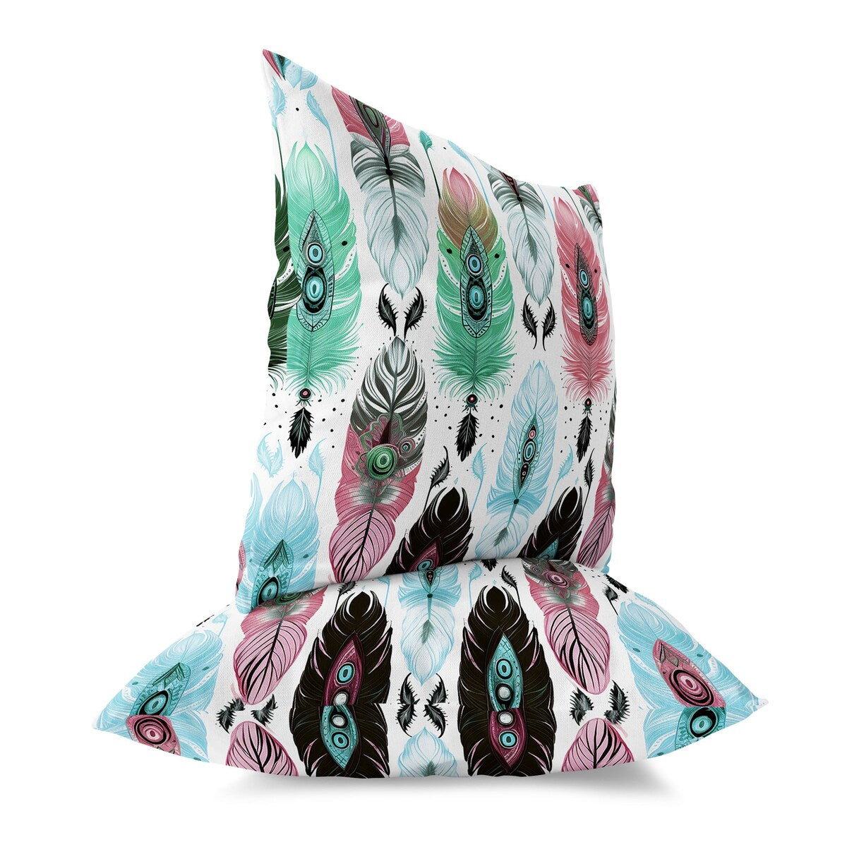 Pink And Green Feathered Treasure Faux Suede Throw Pillow