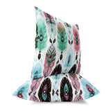 Pink And Green Feathered Treasure Faux Suede Throw Pillow