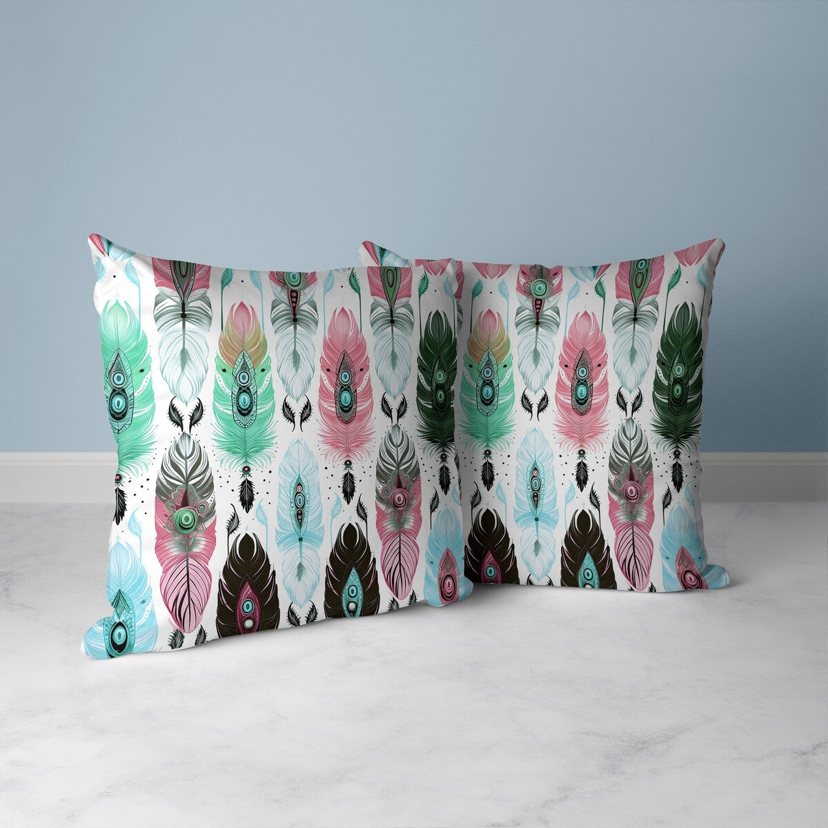 Pink And Green Feathered Treasure Faux Suede Throw Pillow