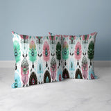 Pink And Green Feathered Treasure Faux Suede Throw Pillow