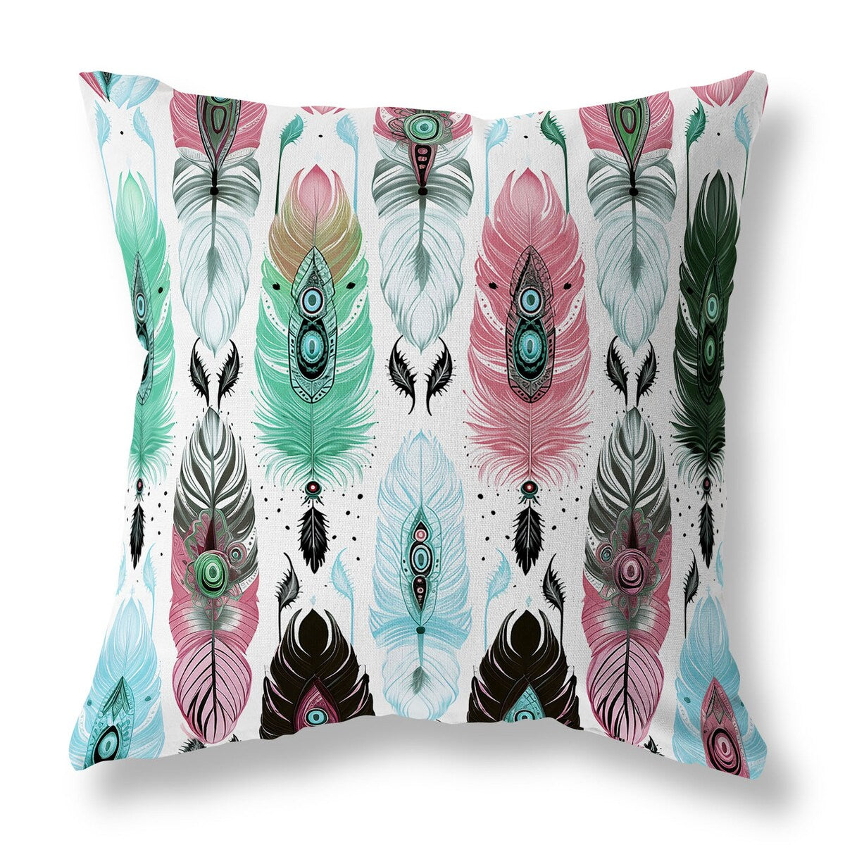 Pink And Green Feathered Treasure Faux Suede Throw Pillow
