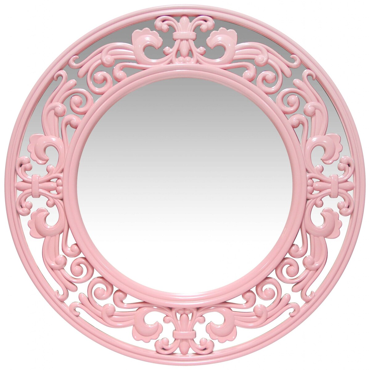 Traditional Pink 24 inch Decorative Round Pink Wall Mirror - 23.5 x 1 x 23.5