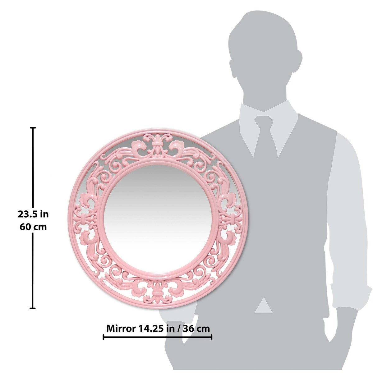 Traditional Pink 24 inch Decorative Round Pink Wall Mirror - 23.5 x 1 x 23.5