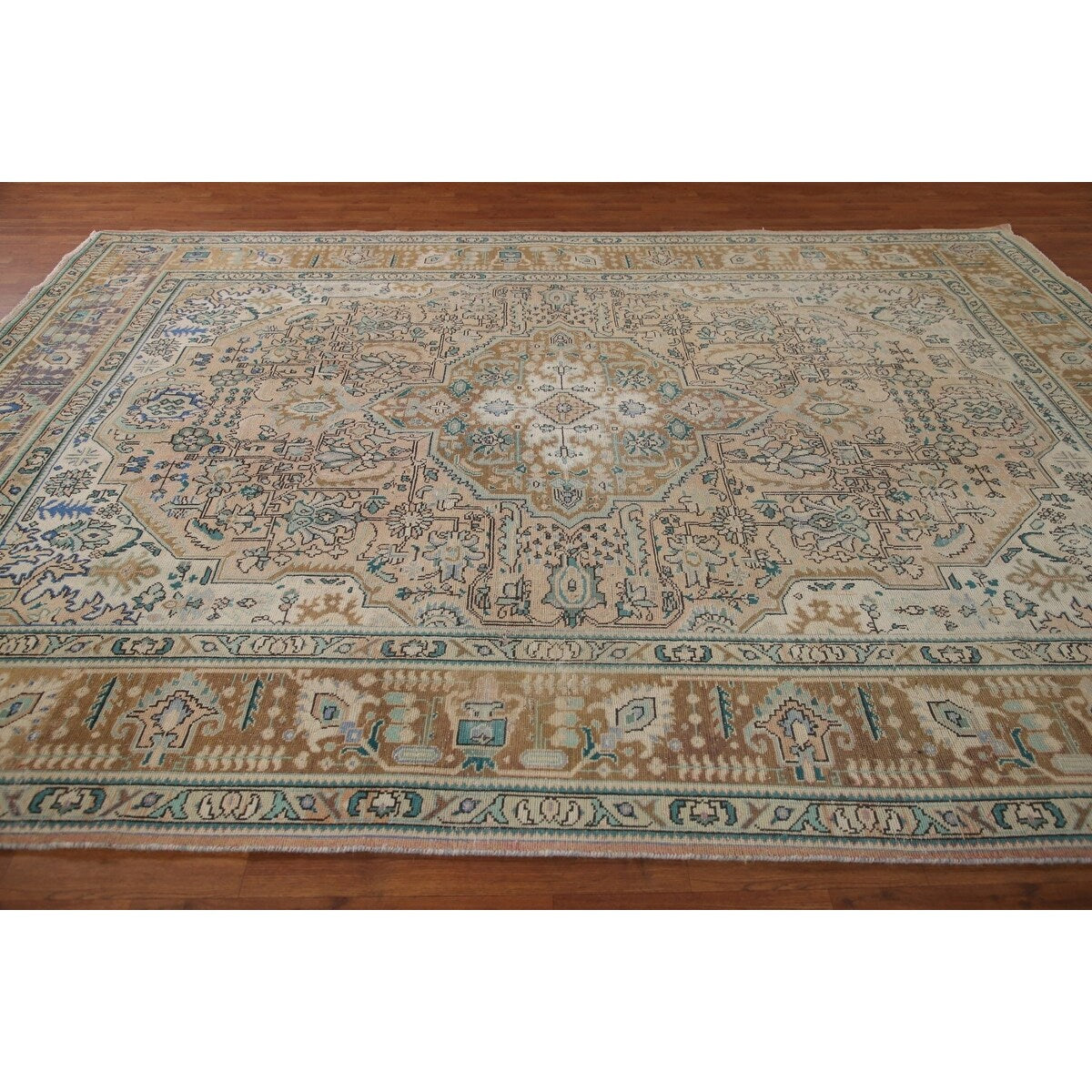Pink Distressed Tabriz Persian Rug Hand-knotted Vintage Wool Carpet - 8'1" x 11'3"