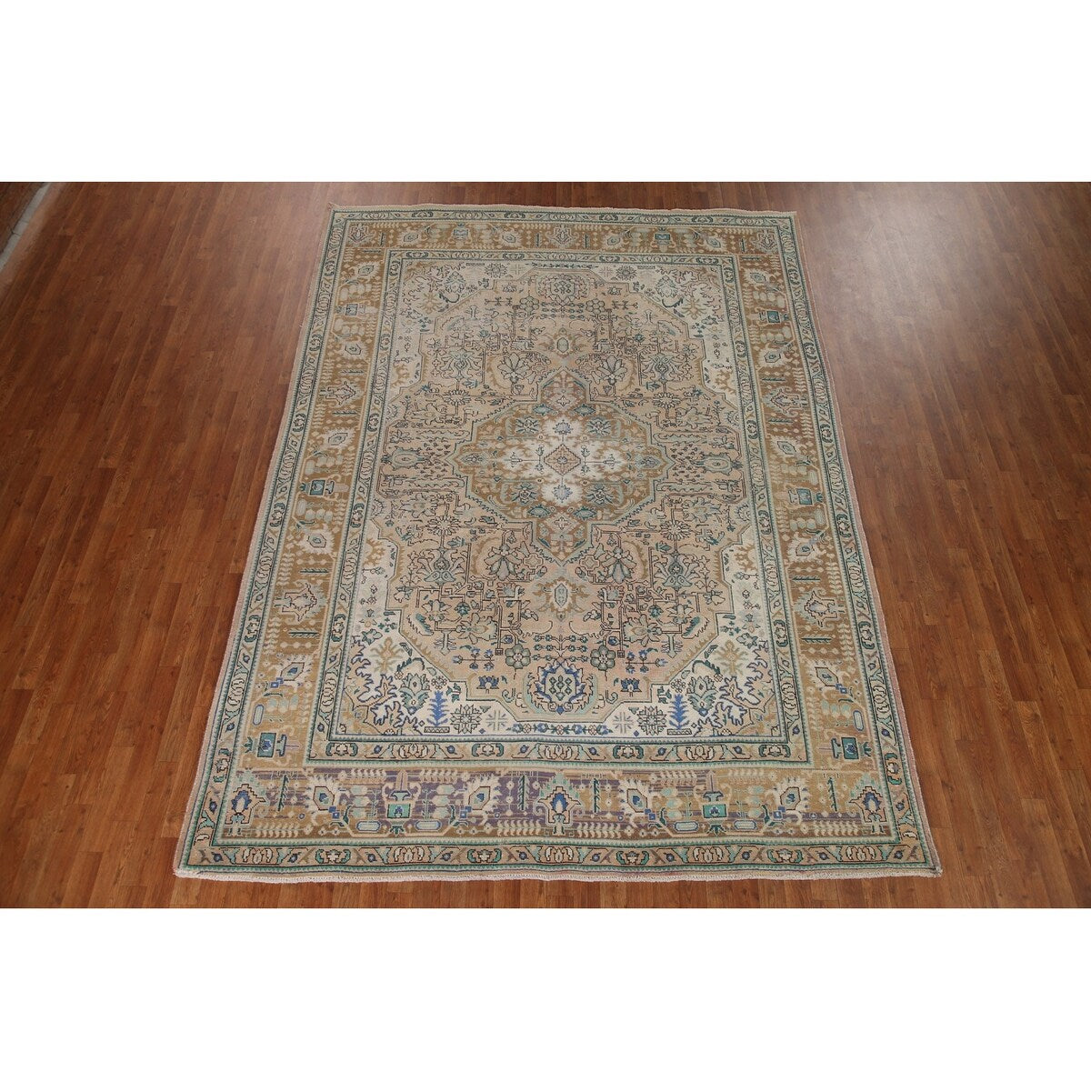 Pink Distressed Tabriz Persian Rug Hand-knotted Vintage Wool Carpet - 8'1" x 11'3"