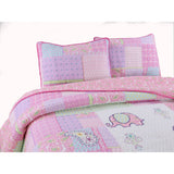 Pink Elephant Patch Cotton Pink Purple Paisley Quilt Bedding Set