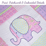 Pink Elephant Patch Cotton Pink Purple Paisley Quilt Bedding Set
