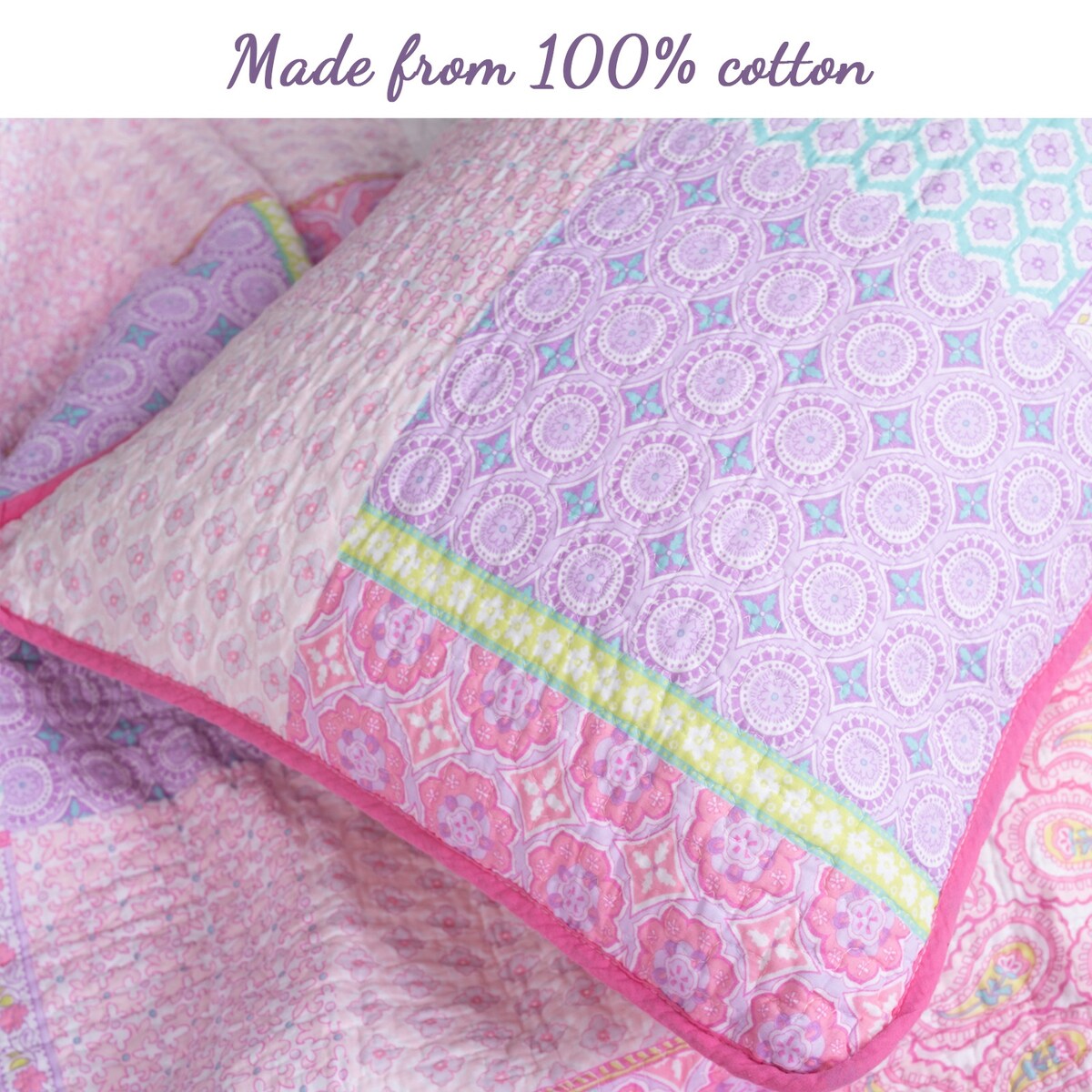 Pink Elephant Patch Cotton Pink Purple Paisley Quilt Bedding Set