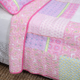 Pink Elephant Patch Cotton Pink Purple Paisley Quilt Bedding Set