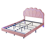 Pink Full Velvet Floating Smart Led Bed Frame: Remote Led
