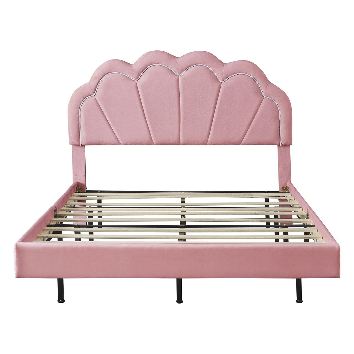 Pink Full Velvet Floating Smart Led Bed Frame: Remote Led