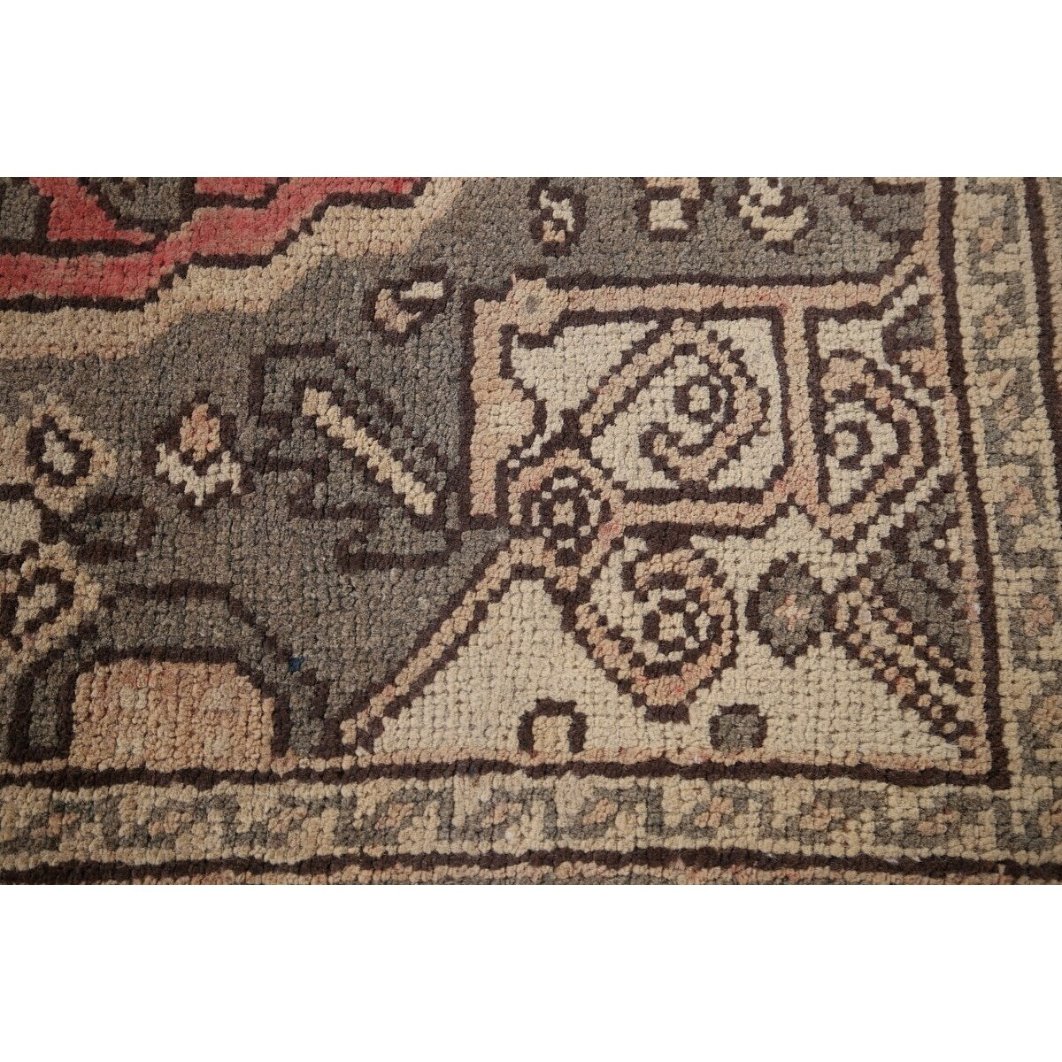 Pink Geometric Hamedan Persian Vintage Rug Hand-Knotted Wool Carpet - 4'1" x 6'6"