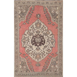Pink Geometric Hamedan Persian Vintage Rug Hand-Knotted Wool Carpet - 4'1" x 6'6"