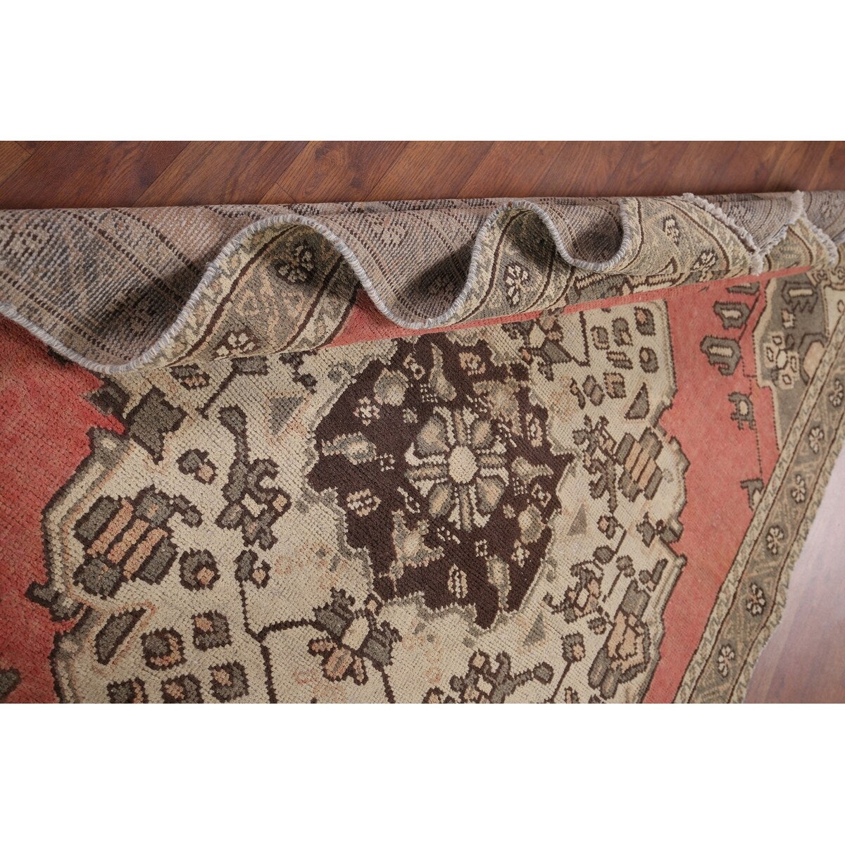 Pink Geometric Hamedan Persian Vintage Rug Hand-Knotted Wool Carpet - 4'1" x 6'6"