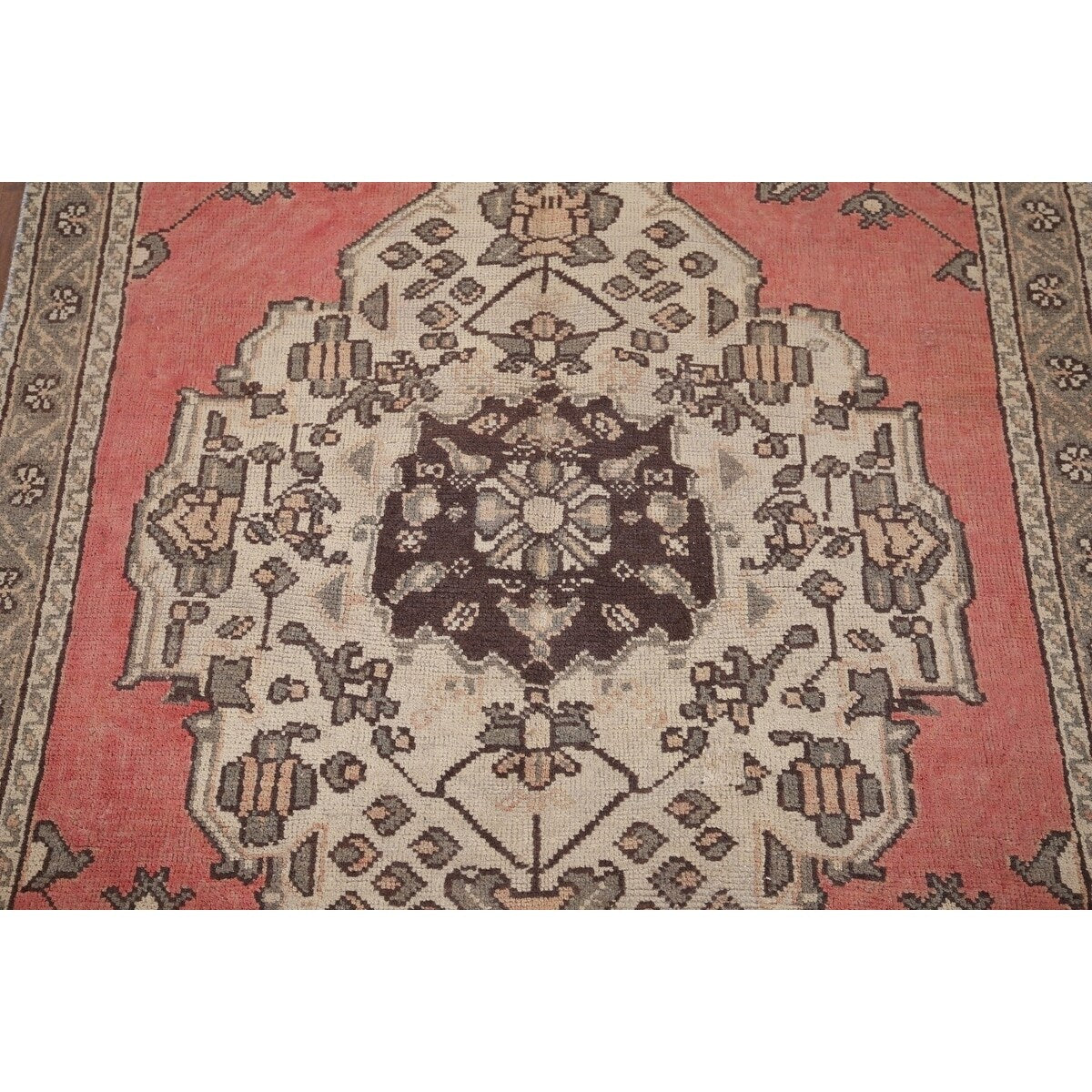 Pink Geometric Hamedan Persian Vintage Rug Hand-Knotted Wool Carpet - 4'1" x 6'6"
