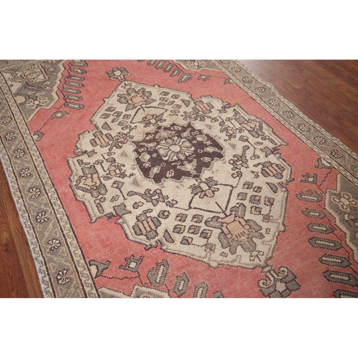 Pink Geometric Hamedan Persian Vintage Rug Hand-Knotted Wool Carpet - 4'1" x 6'6"