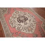 Pink Geometric Hamedan Persian Vintage Rug Hand-Knotted Wool Carpet - 4'1" x 6'6"