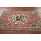 Pink Geometric Hamedan Persian Vintage Rug Hand-Knotted Wool Carpet - 4'1" x 6'6"