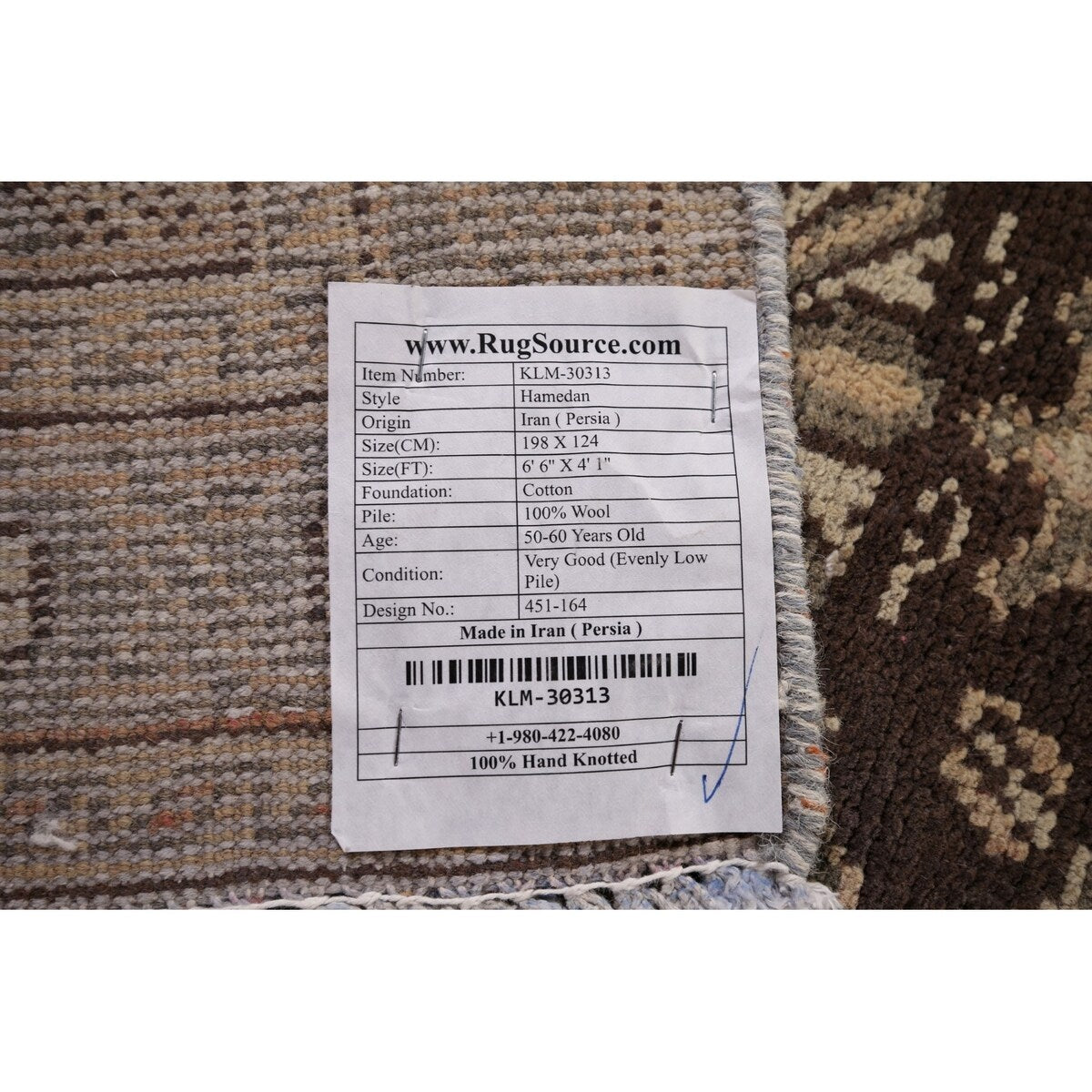 Pink Geometric Hamedan Persian Vintage Rug Hand-Knotted Wool Carpet - 4'1" x 6'6"