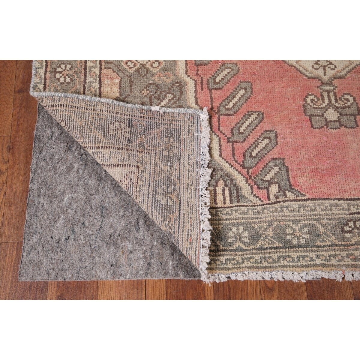 Pink Geometric Hamedan Persian Vintage Rug Hand-Knotted Wool Carpet - 4'1" x 6'6"
