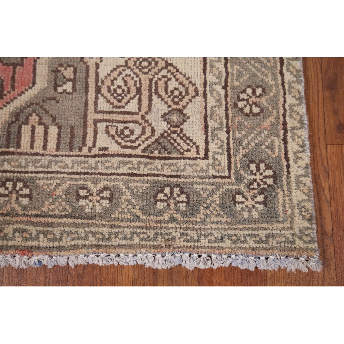 Pink Geometric Hamedan Persian Vintage Rug Hand-Knotted Wool Carpet - 4'1" x 6'6"