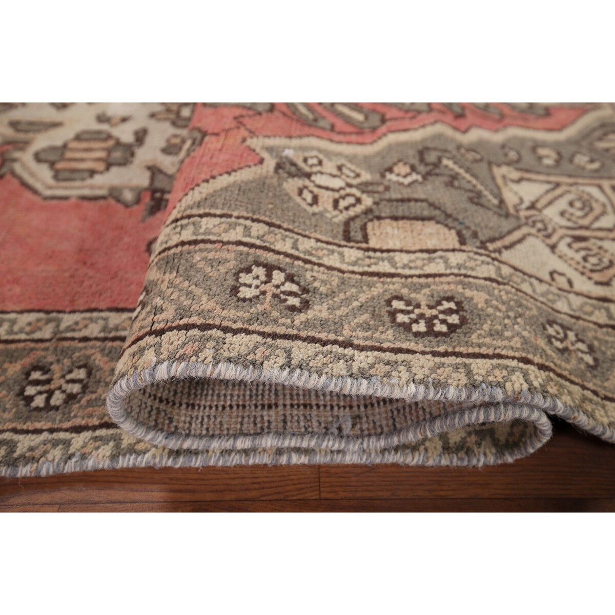 Pink Geometric Hamedan Persian Vintage Rug Hand-Knotted Wool Carpet - 4'1" x 6'6"