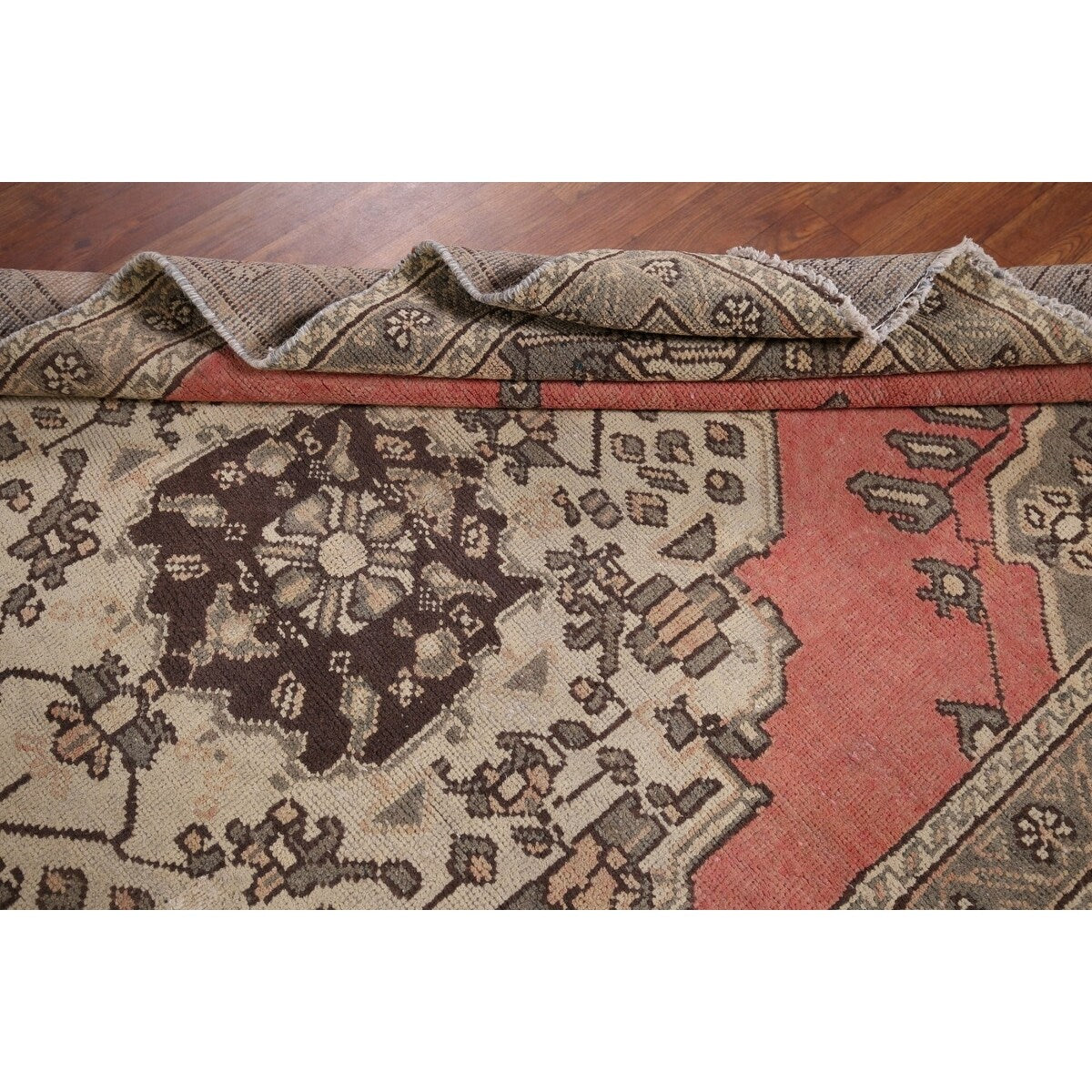 Pink Geometric Hamedan Persian Vintage Rug Hand-Knotted Wool Carpet - 4'1" x 6'6"