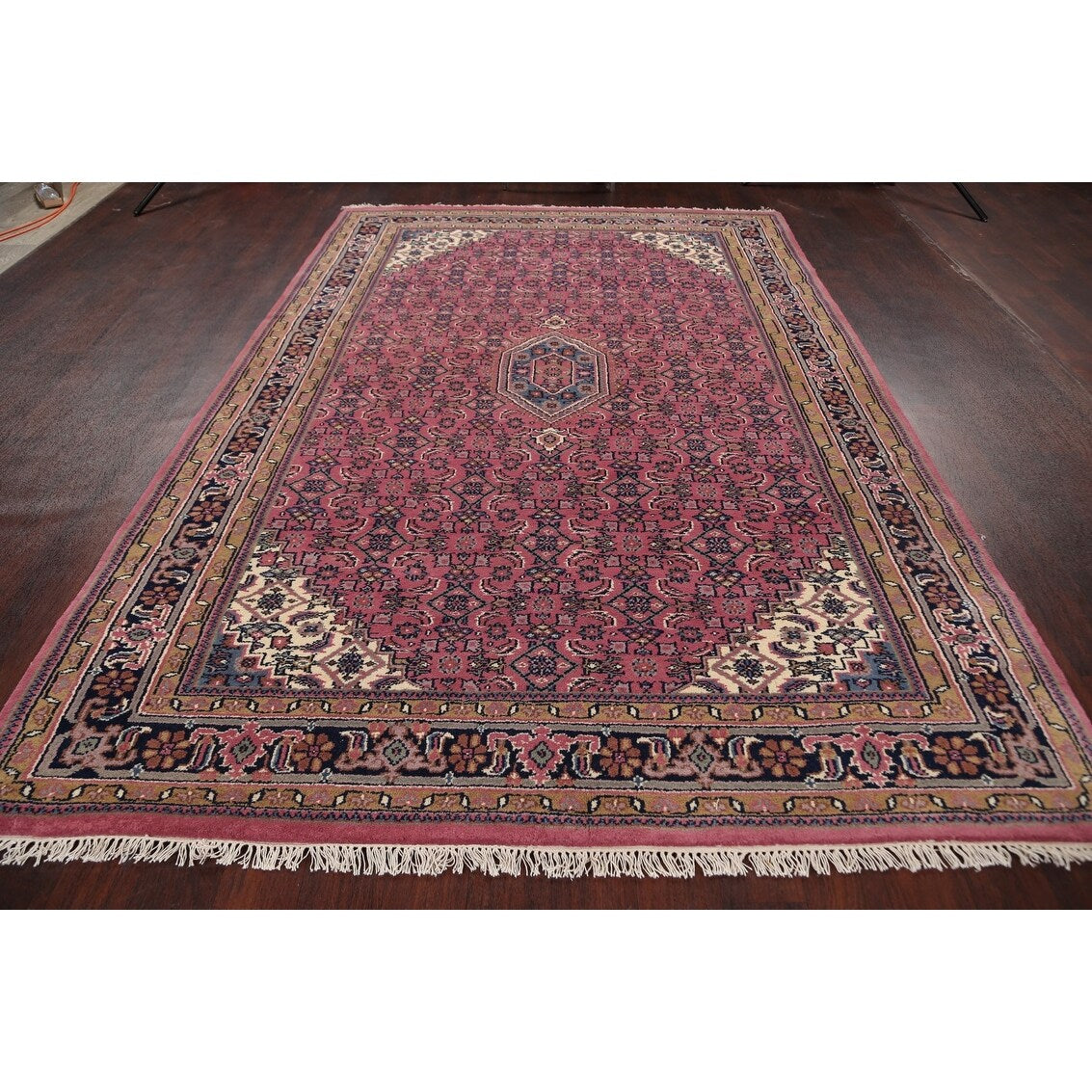 Pink Geometric Kashan Oriental Area Rug Wool Handmade Carpet - 6'4" x 9'9"