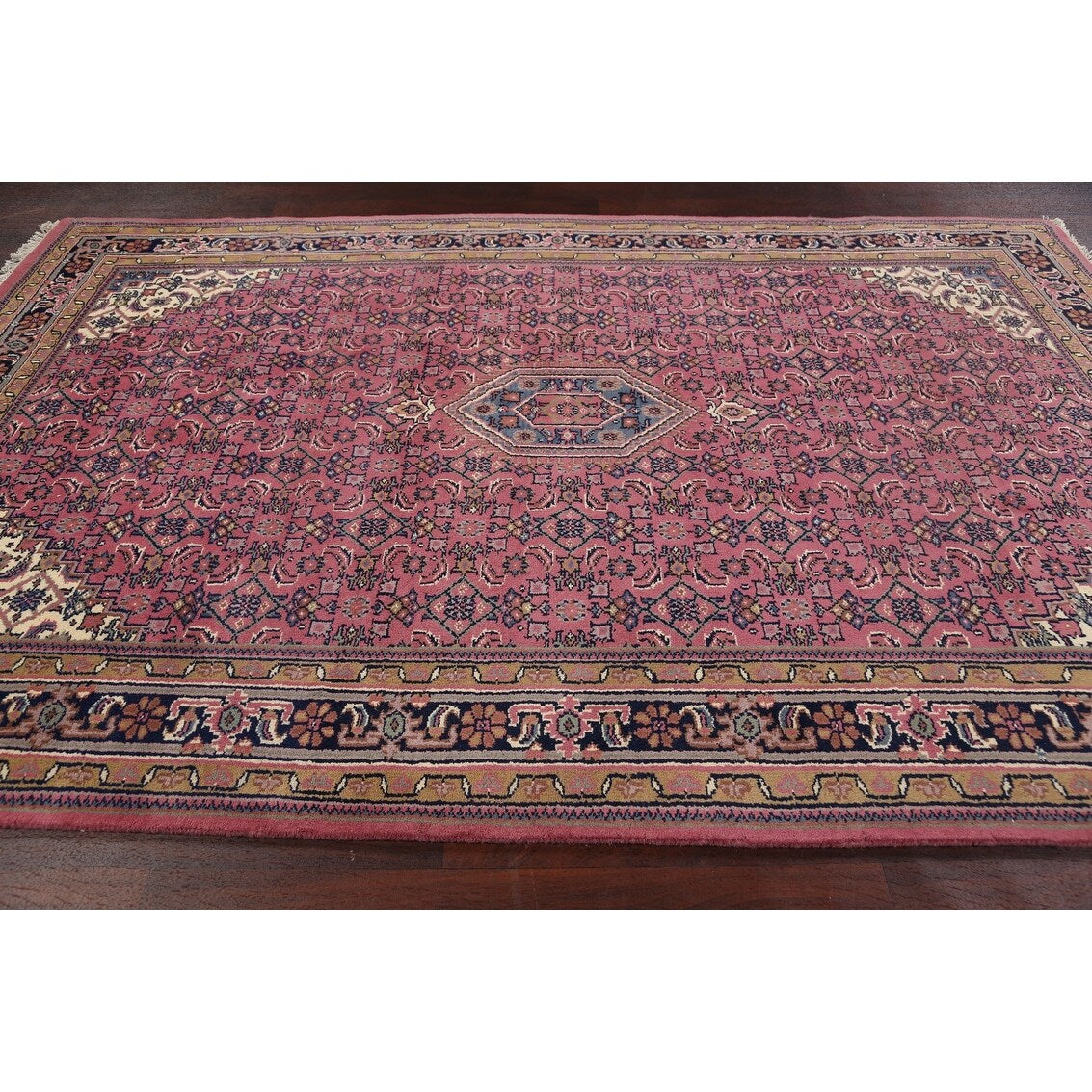 Pink Geometric Kashan Oriental Area Rug Wool Handmade Carpet - 6'4" x 9'9"