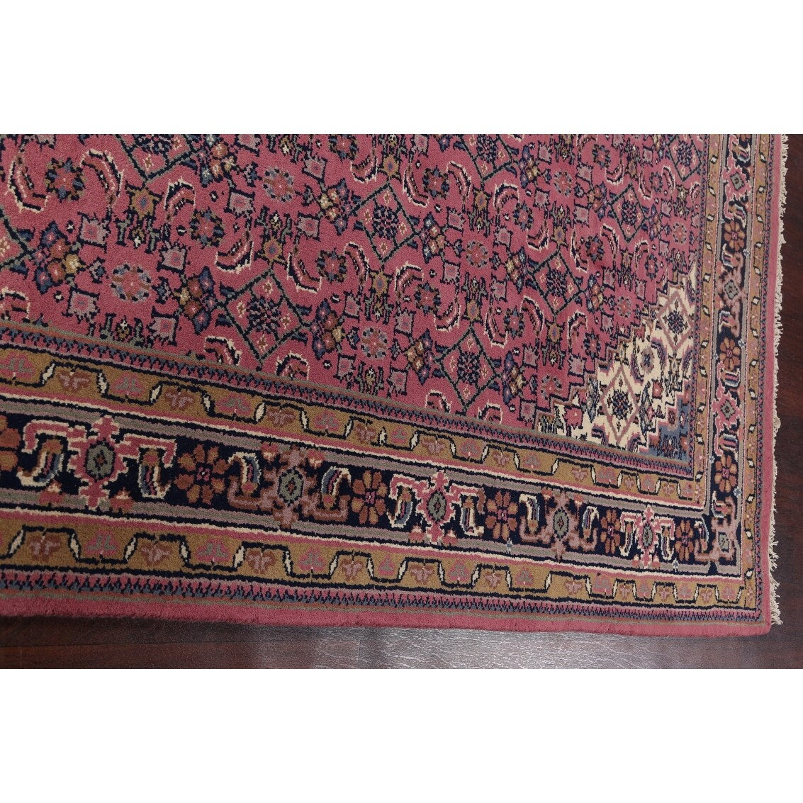 Pink Geometric Kashan Oriental Area Rug Wool Handmade Carpet - 6'4" x 9'9"