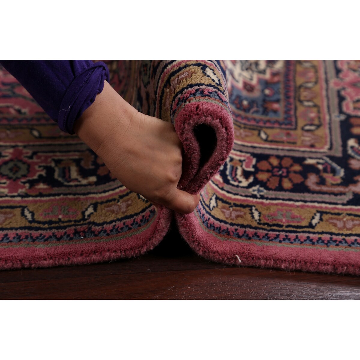 Pink Geometric Kashan Oriental Area Rug Wool Handmade Carpet - 6'4" x 9'9"