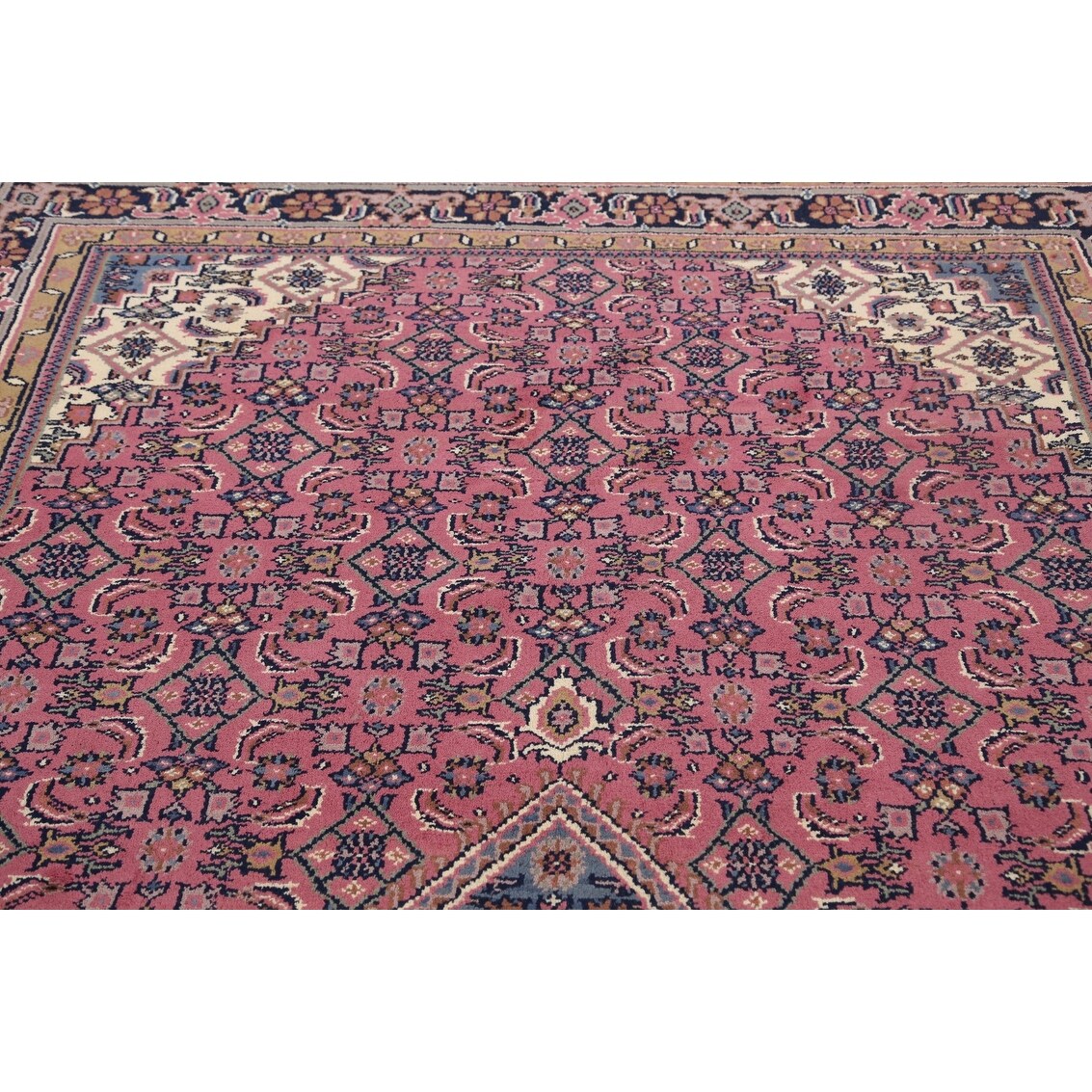 Pink Geometric Kashan Oriental Area Rug Wool Handmade Carpet - 6'4" x 9'9"